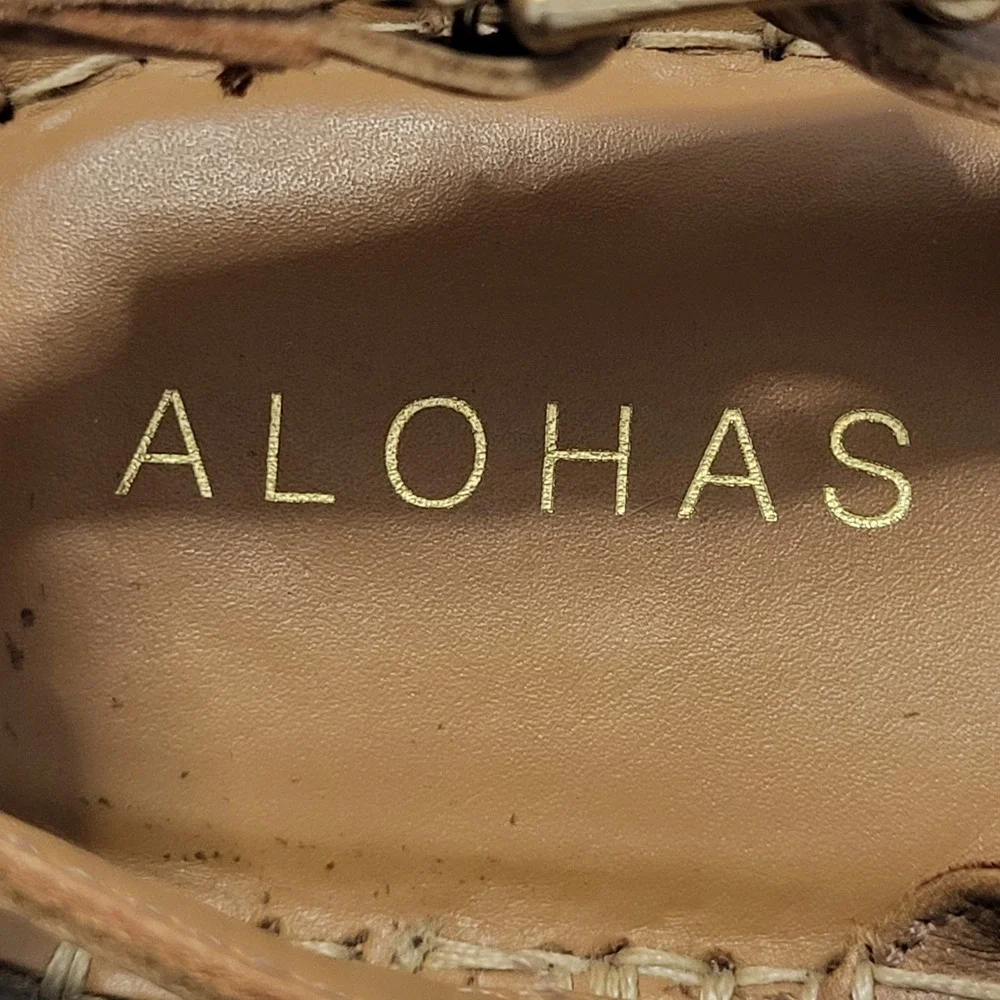 Alohas Tan Leather Crossed Platform Espadrille Sandals Brown Womens US 6 EU 36